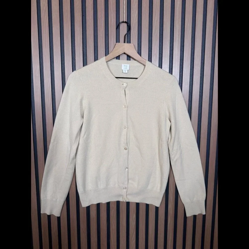 TSE Sweater Medium Womens Beige 100% Pure Cashmere Button Front Cardigan